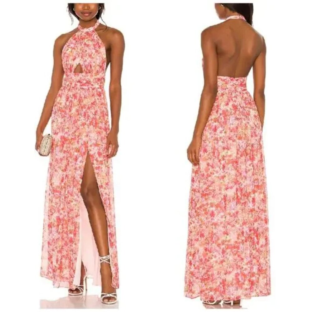 Lovers + Friends Hazel Halter Cut Out Fall Maxi Dress in Impressionist Floral XS